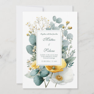 Golden Hour Wildflower and Eucalyptus Wedding Invitation
