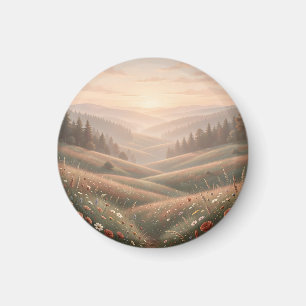 Golden Hour Wildflower Meadow Rolling Hills Sunset Magnet