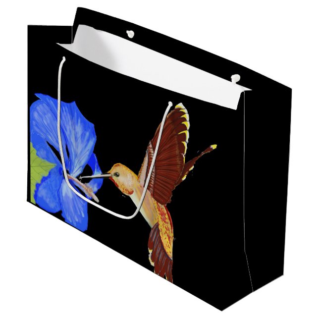 Golden Hummingbird and Blue Hibiscus large Large Gift Bag (Front Angled)