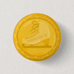 Golden Ice Skate Medallion 1 Inch Round Button