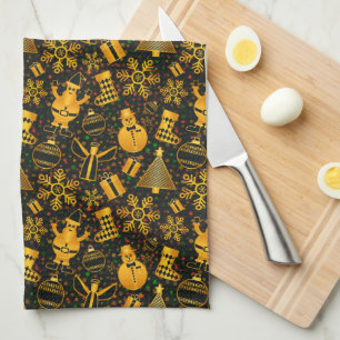 Golden Icons Pattern Christmas Kitchen Towel