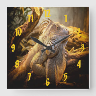 Golden Iguana Square Wall Clock