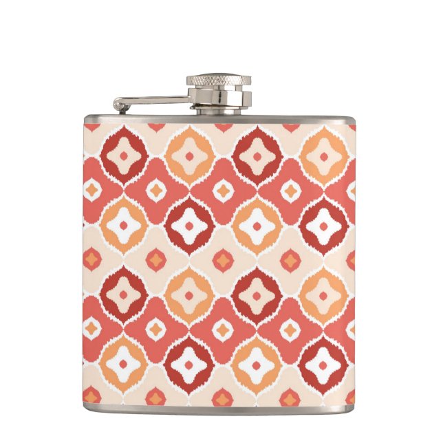 Golden ikat geometric pattern hip flask (Front)