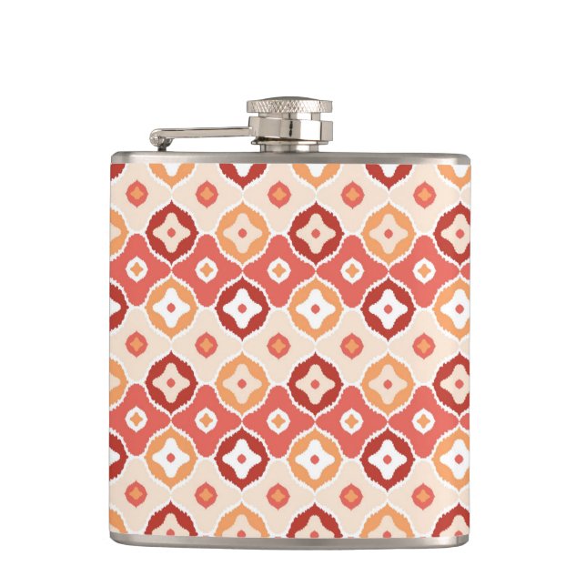 Golden ikat geometric pattern hip flask (Front)