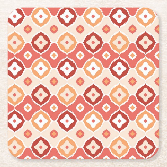 Golden ikat geometric pattern square paper coaster (Front)