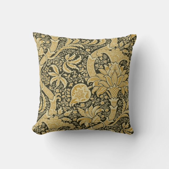 Golden Indian Pattern, William Morris Throw Pillow (Front)