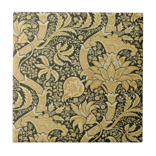 Golden Indian Pattern, William Morris Tile (Front)