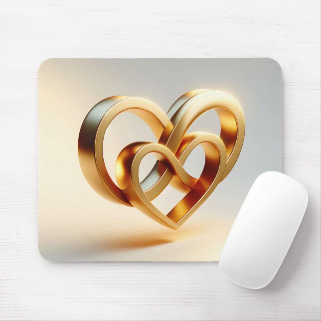 Golden Infinity and Heart Symbol Mouse Pad (With Mouse)