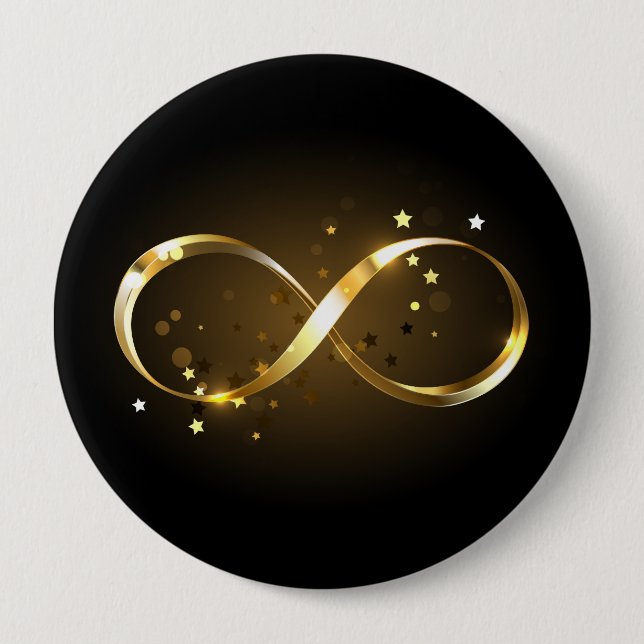 Golden Infinity Symbol 4 Inch Round Button (Front)
