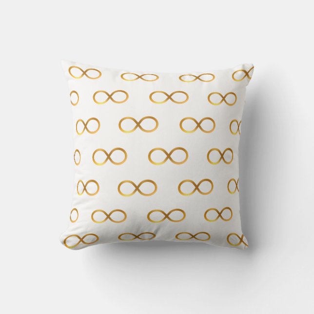 Golden Infinity Symbol Pattern Throw Pillow (Front)