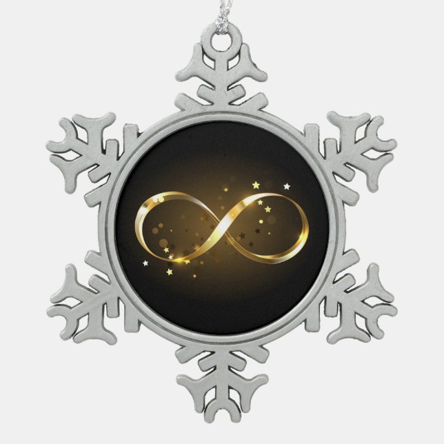 Golden Infinity Symbol Snowflake Pewter Christmas Ornament (Front)
