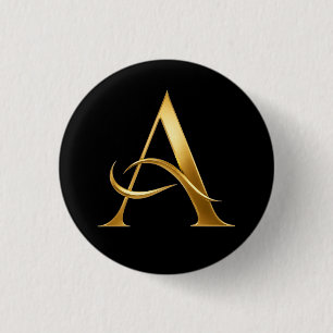 Golden Initial A Minimalist Design 1 Inch Round Button