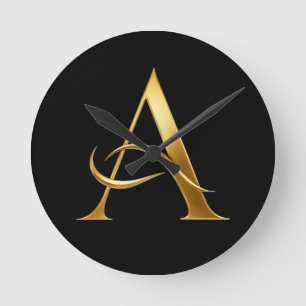 Golden Initial A Minimalist Design Round Clock