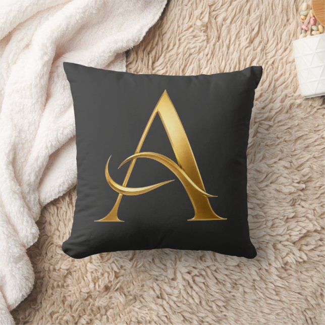 Golden Initial A Minimalist Design Throw Pillow (Blanket)