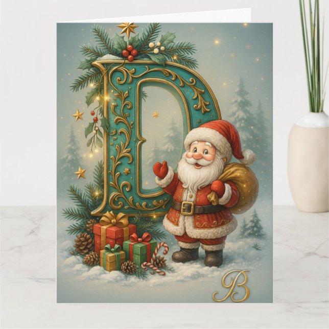 Golden Initial D with Santa Claus and Crown Card (Front)