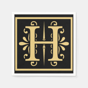 Golden Initial Letter H Monogram Napkin