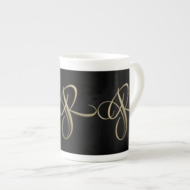 Golden initial R monogram Bone China Mug (Front Right)