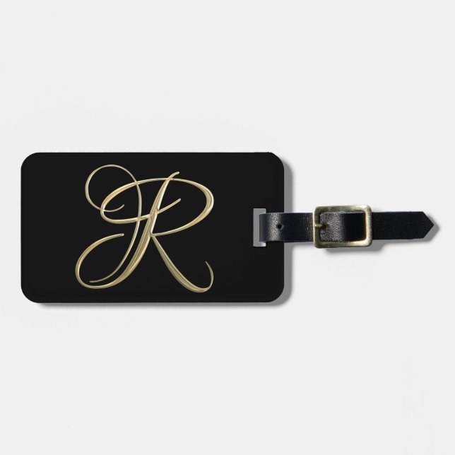 Golden initial R monogram Luggage Tag (Front Horizontal)