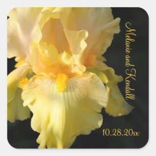 Golden Iris Personalized Square Wedding Stickers