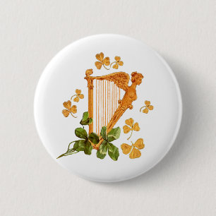 Golden Irish Harp 2 Inch Round Button