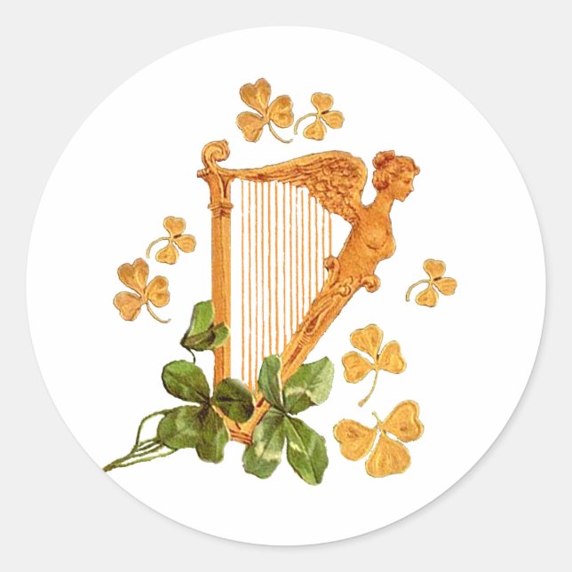 GOLDEN IRISH HARP CLASSIC ROUND STICKER (Front)