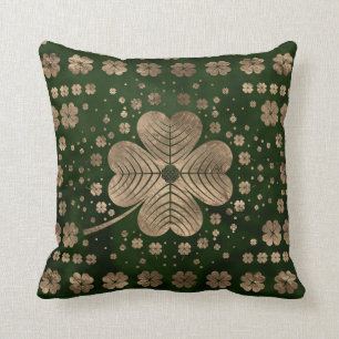 Golden Irish Shamrock Four-leaf clover Throw Pillow
