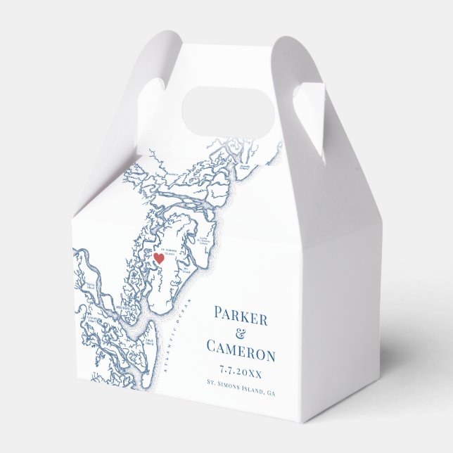 Golden Isles Georgia Map Elegant Wedding  Favor Box (Front Side)