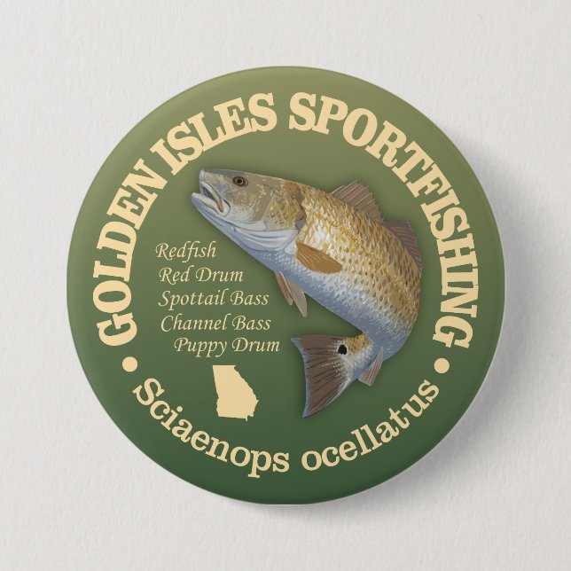 Golden Isles (redfish) 3 Inch Round Button (Front)