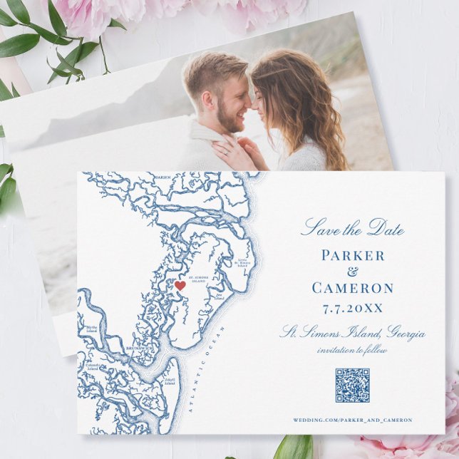 Golden Isles St Simons Georgia Map Save the Date (St Simon's Island Save the Date with map of the Golden Isles of Georgia and a website QR code)