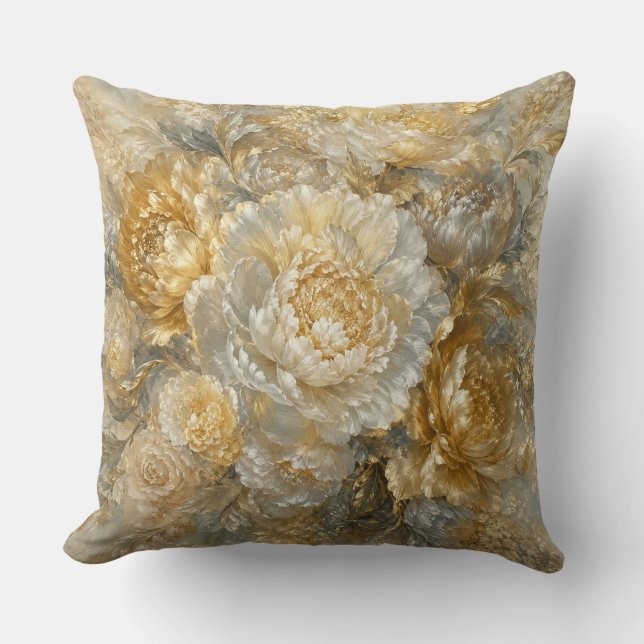 Golden Ivory Garden Throw Pillow (Front)