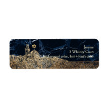 Golden Jerusalem Midnight Blue Marble Étiquette