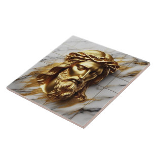 Golden Jesus A Divine Presence in Marble Tile