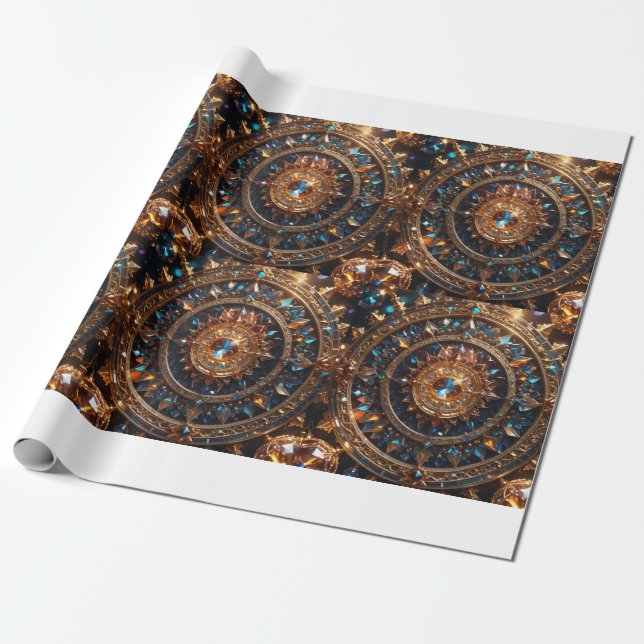 Golden Jewel Mandala Matte Wrapping Paper (Unrolled)