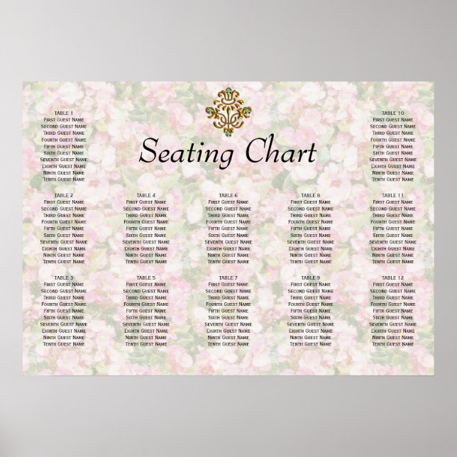 Golden Jewelled Floral Wedding Reception Seating Poster (Front)
