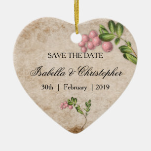 Golden Jewelled Floral Wedding Save the Date Ceramic Ornament