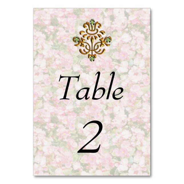 Golden Jewelled Floral Wedding Table Number (Front)