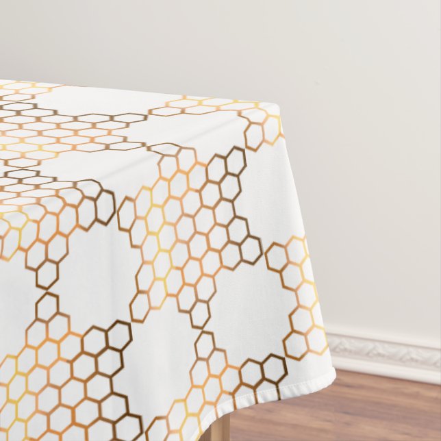 Golden Jewish Star Honeycomb on White, large  Tablecloth (In Situ)