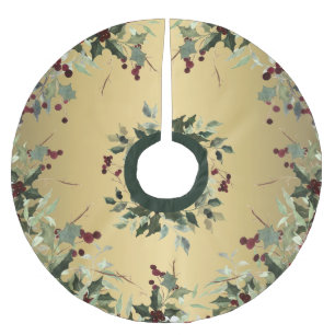 Golden Jolly Holly Holiday Berry Tree Skirt