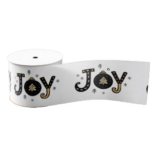 Golden Joy Playful Script Holiday Ribbon Grosgrain Ribbon