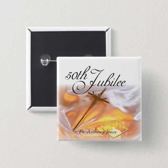 Golden Jubilee Religious Life, Cross Candle 2 Inch Square Button (Front & Back)