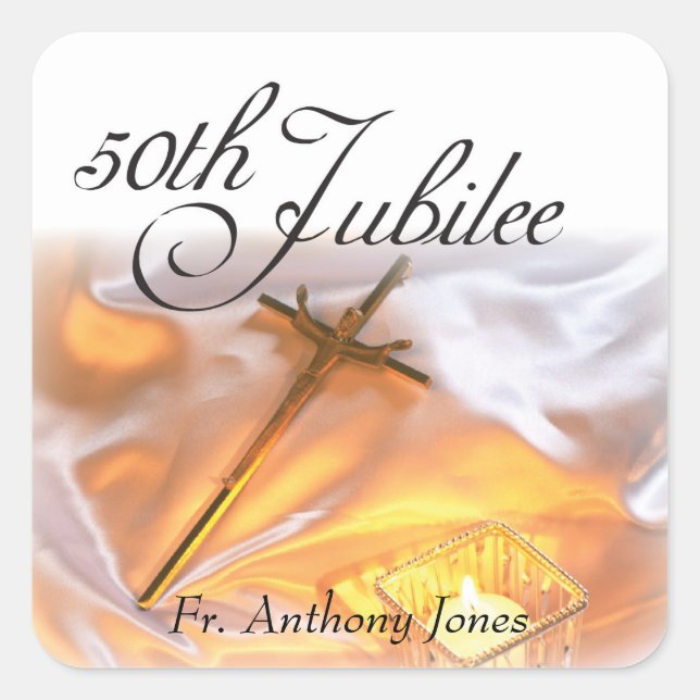 Golden Jubilee Religious Life, Cross Candle Square Sticker (Front)