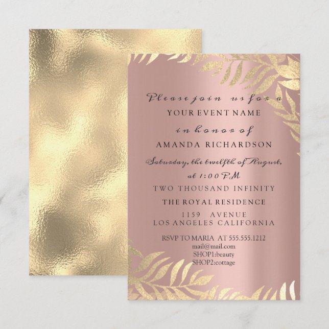 Golden Jungle Rose Elegant Bridal Birthday Invitation (Front/Back)