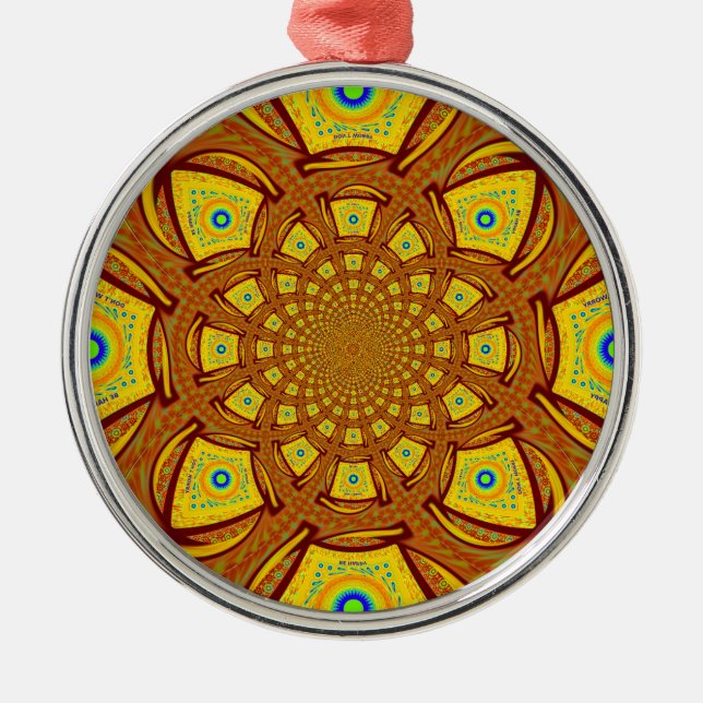 Golden Kaleidoscope Art Print Metal Ornament (Front)