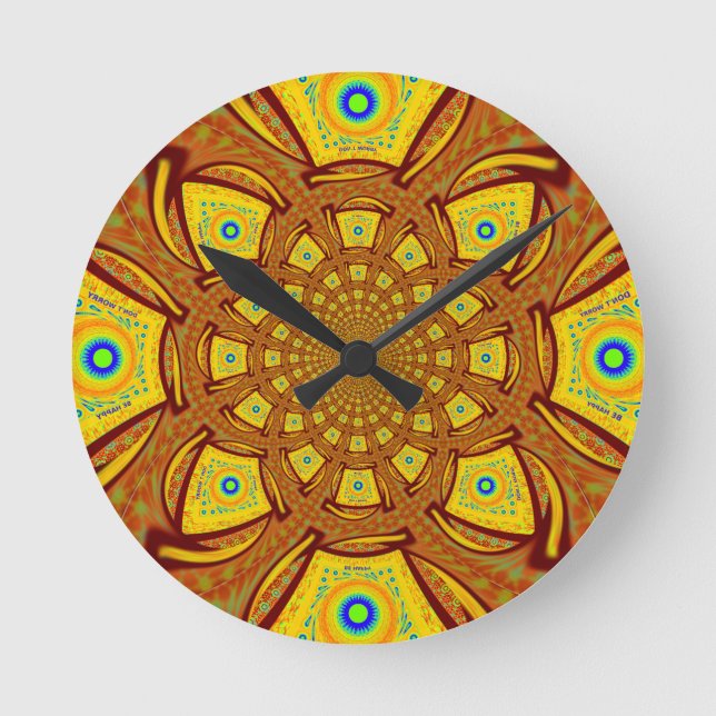 Golden Kaleidoscope Art Print Round Clock (Front)