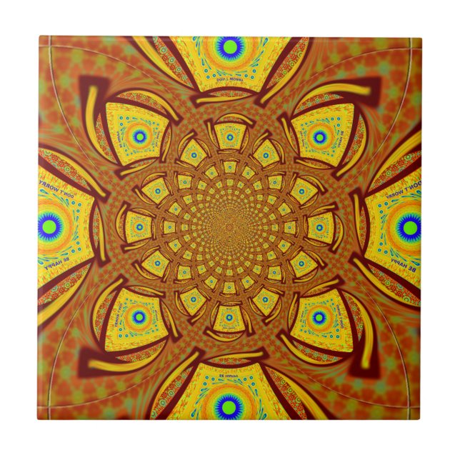 Golden Kaleidoscope Art Print Tile (Front)