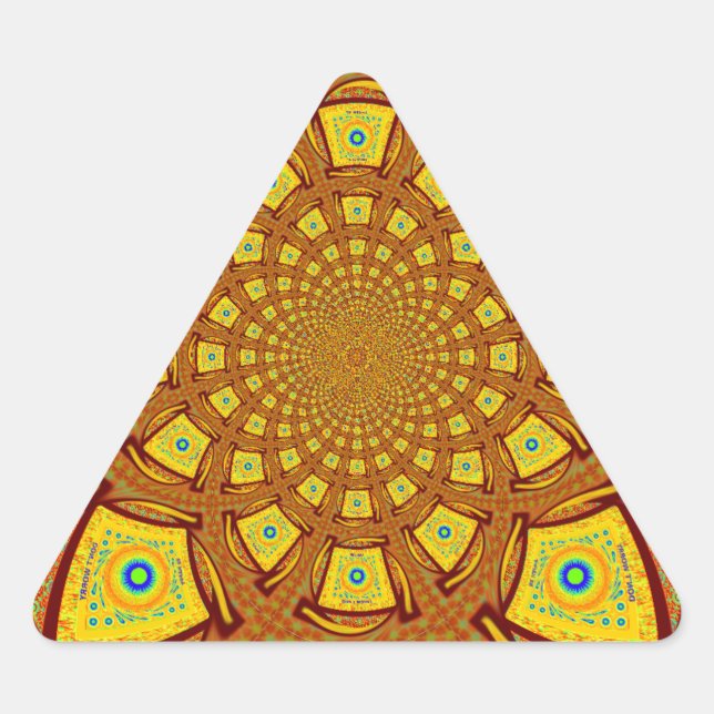 Golden Kaleidoscope Art Print Triangle Sticker (Front)