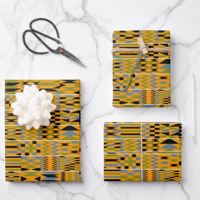 Golden Kente Wrapping Paper Sheet (Front)