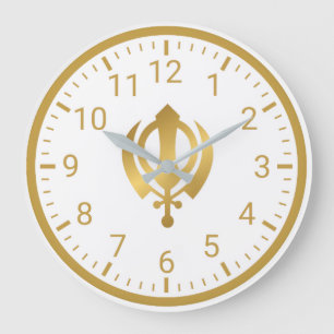 Golden Khanda Wall Clock   Sikh Symbol Home Decor