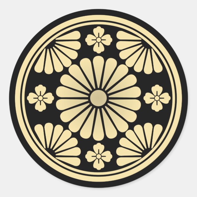 Golden Kiku Flower Classic Round Sticker (Front)