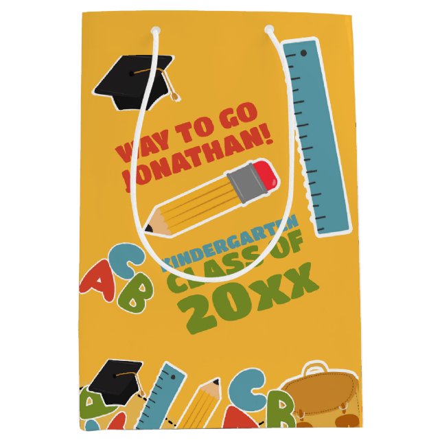 Golden Kindergarten Graduation Medium Gift Bag (Front)